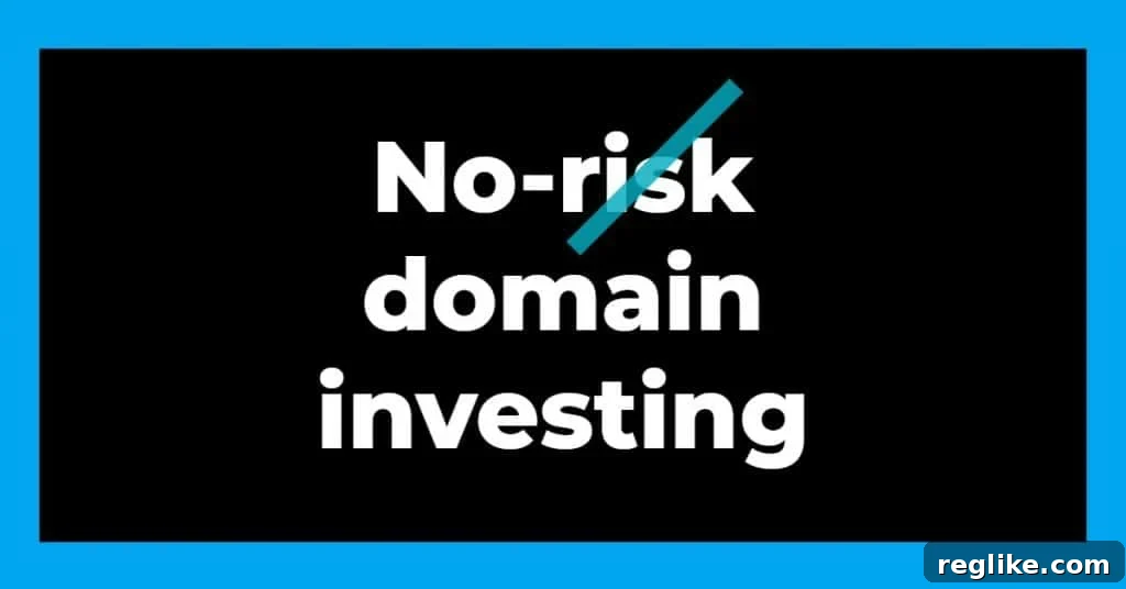 Smart Start Risk Free Domain Investing for Beginners 2 A vibrant graphic illustrating "no-risk domain investing" with domain names and money symbols, emphasizing a secure and profitable venture in the digital world.