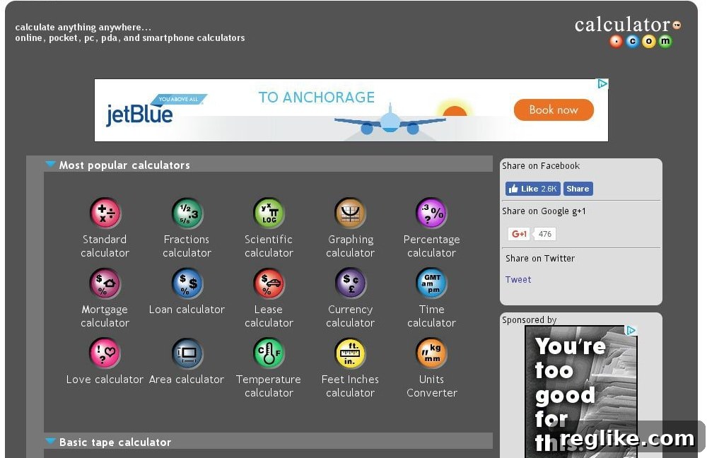 Calculator.com Founder Sues Over Alleged Domain Theft 2 Screenshot of Calculator.com, a valuable online tool