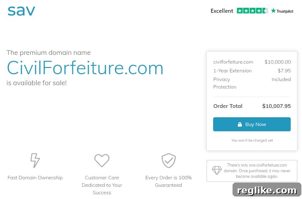 Sav Rolls Out Domain Selling Landing Pages, Offers 4% Commission 2 Sav landing page for CivilForfeiture.com domain