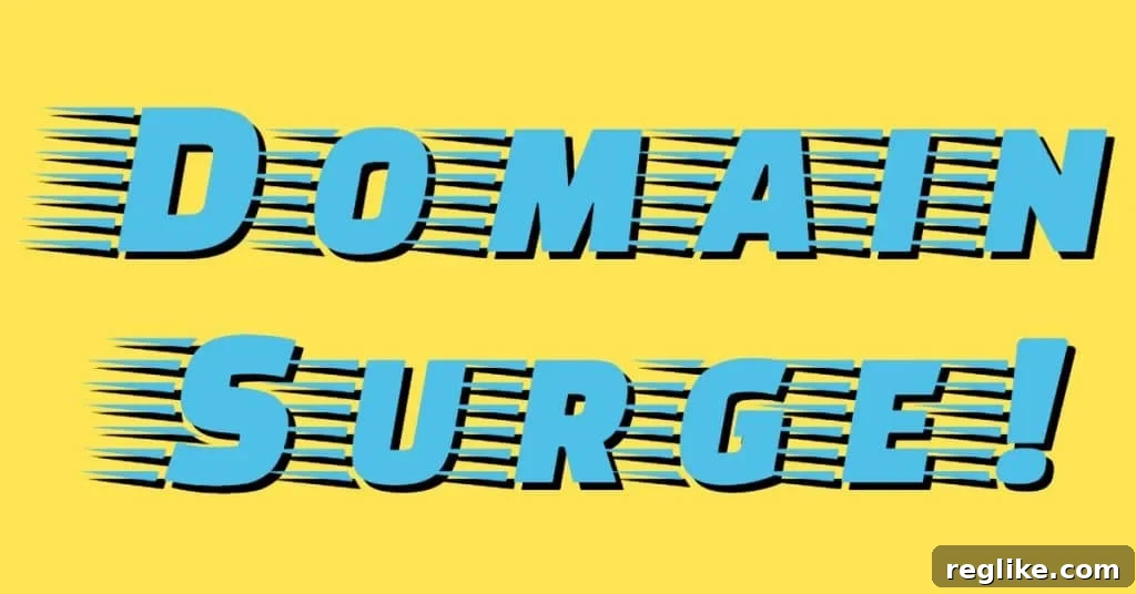 Domain Registration Surge in April 2020 Amidst Pandemic The words "Domain surge" in Fast font with yellow background, symbolizing rapid growth in online presence.