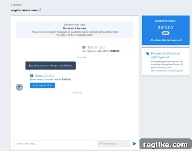 Dynadot Debuts Integrated Domain Sales Platform 2 Screenshot of Dynadot sales negotiation for domains