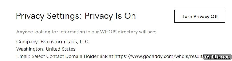Picture of GoDaddy account setting to change Whois privacy information