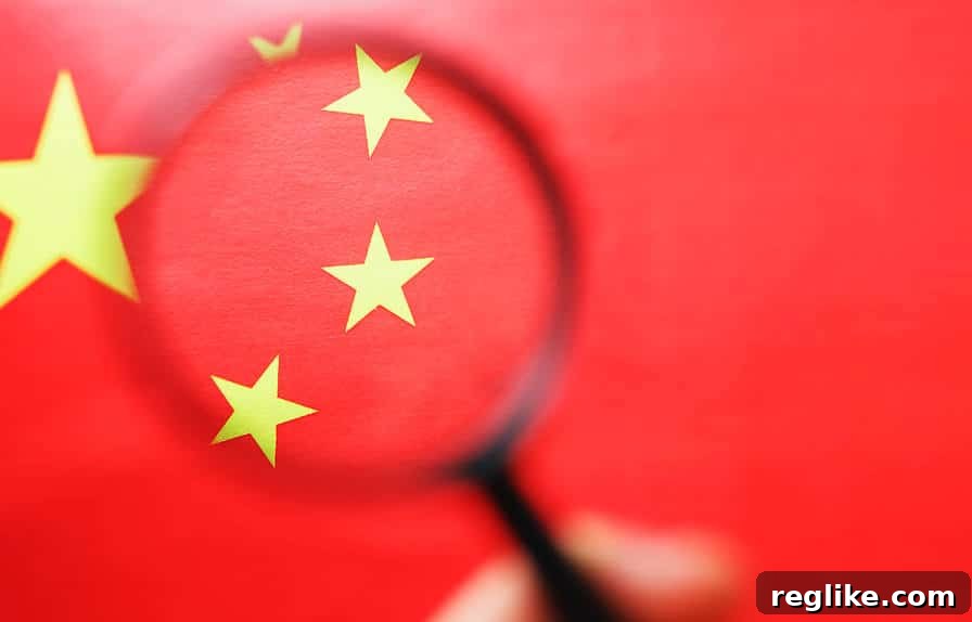 Choosing and Using China's Leading Domain Registrars 2 Magnifying glass over Chinese flag, symbolizing scrutiny of the Chinese domain market