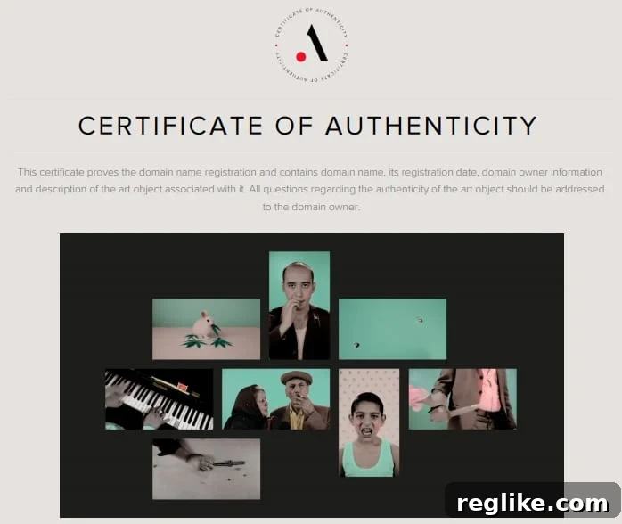 .ART Registry Patents Method for Artwork Data Storage Using Whois 2 .ART Certificate of Authenticity Example