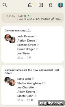 The Truth About Clubhouse 2 Clubhouse app screenshot showing a live audio room discussion, relevant for domain name investing topics.