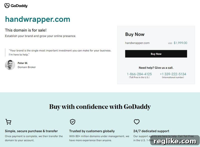 GoDaddy Unveils Direct Purchase Pages for Aftermarket Domains 2 GoDaddy "Buy Now" lander image showing the immediate purchase option for domain names.