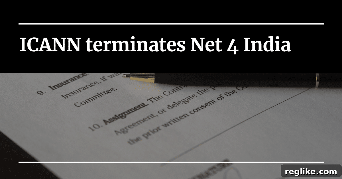 ICANN Pulls Plug on Net 4 India 2 Image of a contract with a pen laying on it, with words "ICANN terminates Net 4 India"