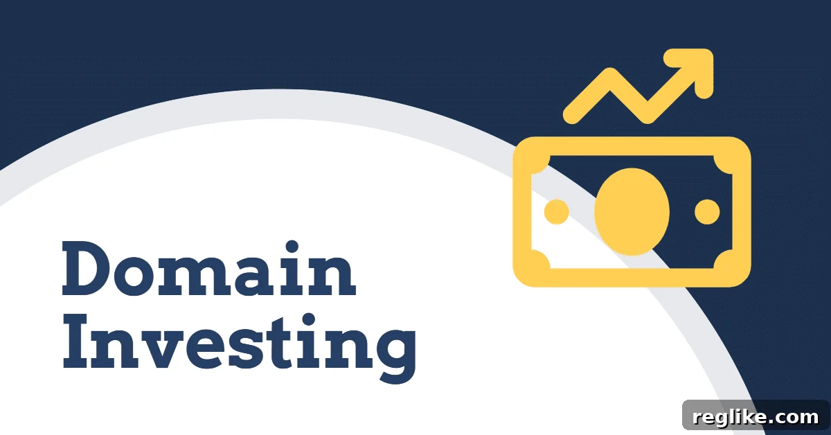Domain Investing Redefined: Evolve Your Strategy 2 Graphic that shows a dollar bill image and arrow going up and down and the words "domain investing"