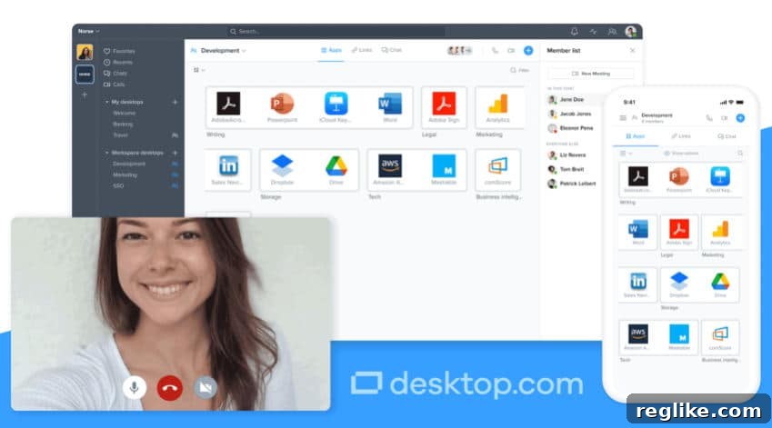 Desktop.com Officially Launches 2 Screenshot of Desktop.com application with multiple web apps on a single screen, showcasing a streamlined digital workspace.