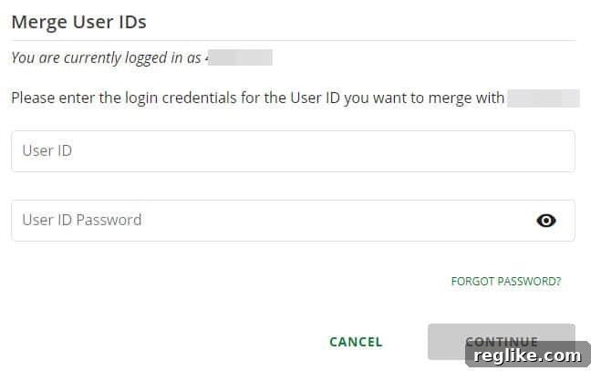 Merging Network Solutions and Register.com Accounts 3 Screenshot of Network Solutions account merge screen where user enters secondary User ID.