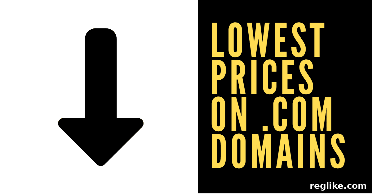 Unlock Top .com Domain Savings 2 A downward arrow with the words "lowest prices on .com domains"