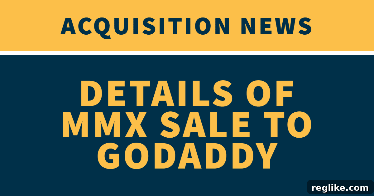 Inside the MMX GoDaddy Deal 2 Blue background with yellow letters stating "details of MMX sale to GoDaddy" and the words "Acquisition News"