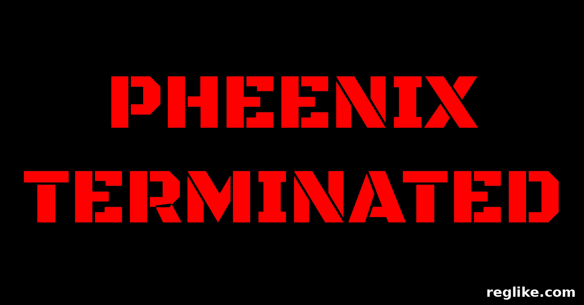 ICANN Revokes Pheenix Registrar Status 2 Black background with red block letters stating "Pheenix Terminated"