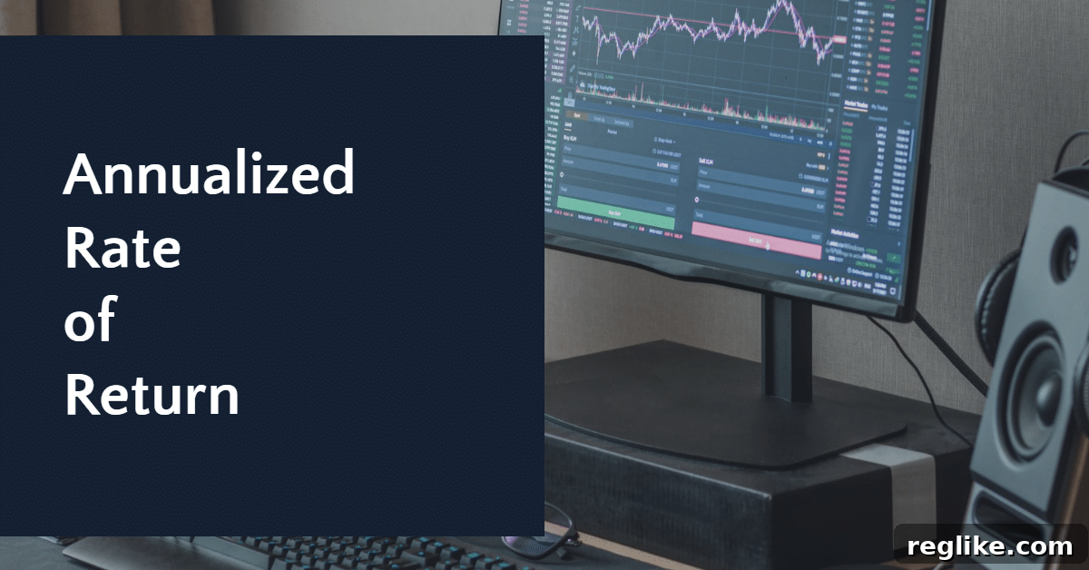 How Hold Time Influences Your Domain Investment Returns 2 Picture of a computer monitor with stock charts and the words "Annualized rate of return"