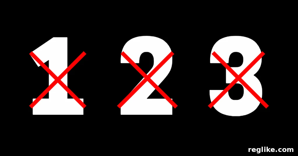Black background with white numbers 1 2 and 3 with red x through them