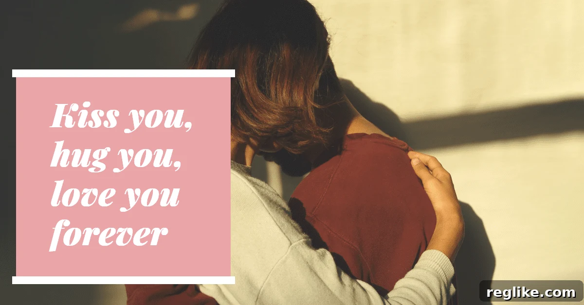 Beyond Numbers: The Value of Lengthy Domains 2 A picture of two people hugging with the words "kiss you, hug you, love you forever"