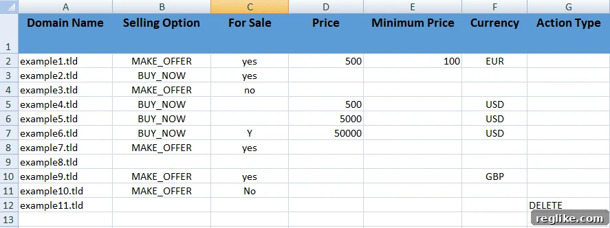 Sedo Simplifies Domain Management with Bulk Upload Tool 2 Spreadsheet of domains for sale on Sedo