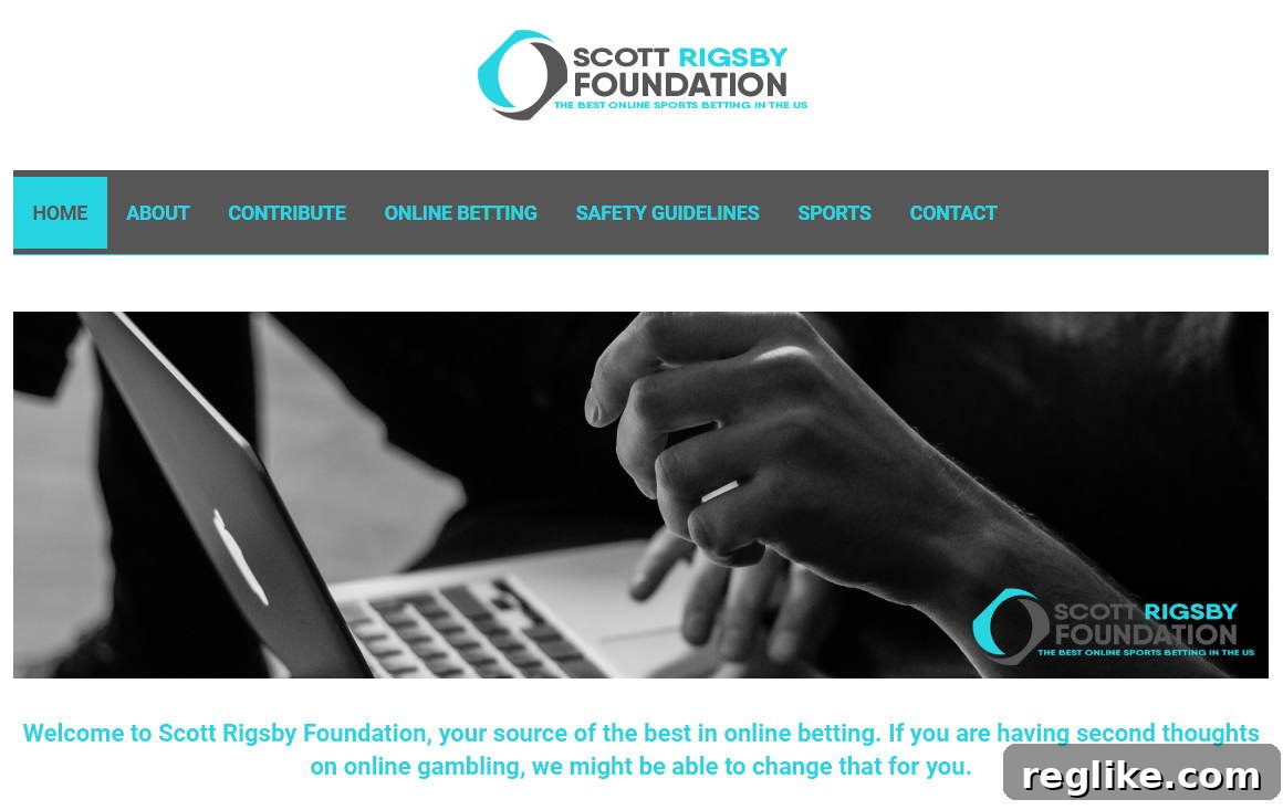 Finding Your Legal Target 2 A screenshot of ScottRigsbyFoundation.org showing its use for online gambling, highlighting the severe misuse of an expired non-profit domain and the impact of incorrect legal action