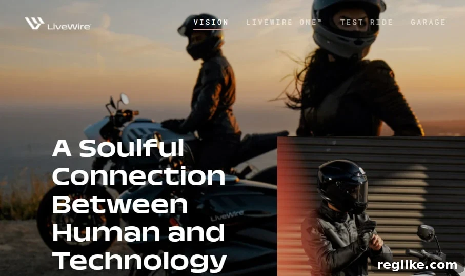 GoDaddy End User Sales Reach $792K, Featuring Harley-Davidson's Domain Buy 2 A screenshot of the website for Harley-Davidson LiveWire, showing people sitting on electric motorcycles