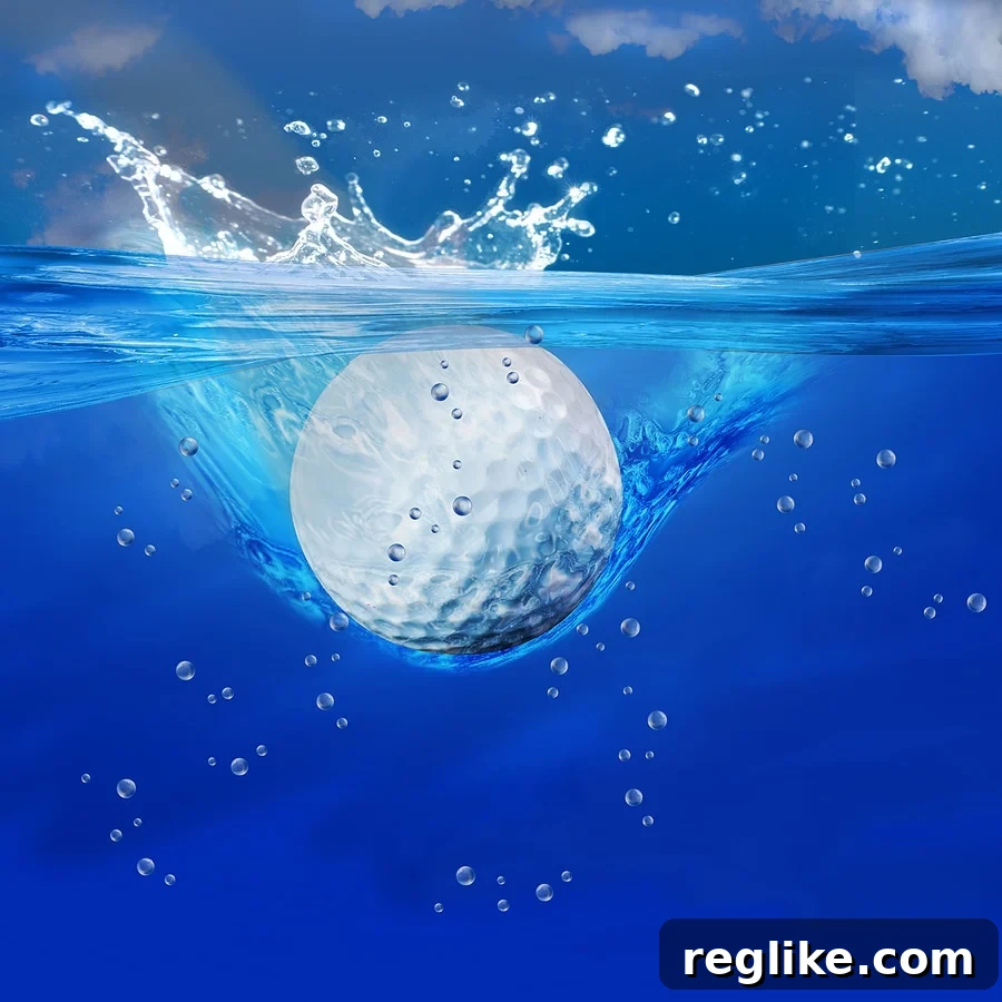 golf water hazard ball falling into water