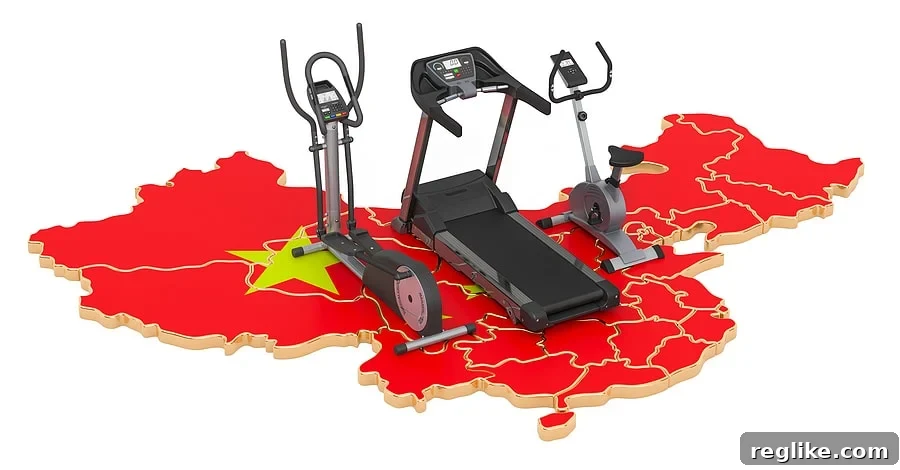 China's Next Big Trend: Fitness, Health, and Sports 2 Picture of a map of China with exercise equipment on it, symbolizing a nationwide fitness drive