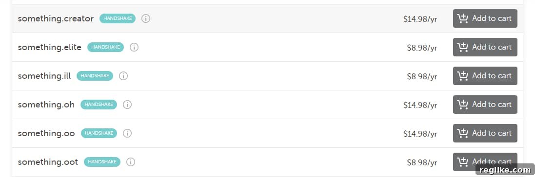 Namecheap Unlocks Blockchain Domains 3 Picture of Namecheap domain search results with Handshake domains