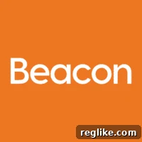 logo for Beacon is the word Beacon in white letters on orange background
