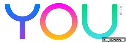 Logo for You.com search engine has a purple Y, pink/orange O and blue/green U with the word beta next to it