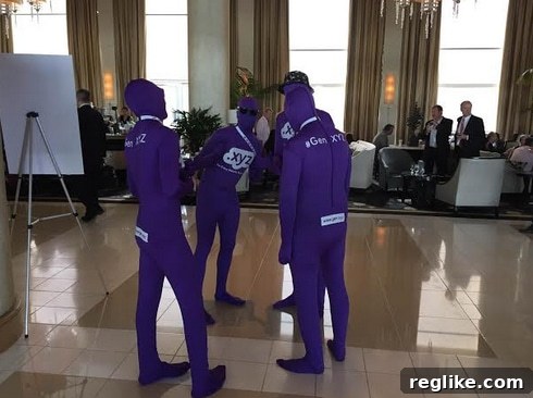 When Everyone Piled In 2 People in purple leotards promoting .xyz