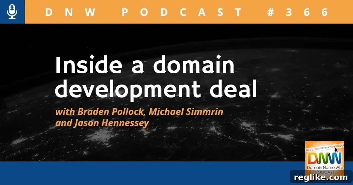 The Anatomy of a Domain Development Deal 2 Image that has the words "inside a domain development deal with Braden Pollock, Michael Simmrin and Jason Hennessey"