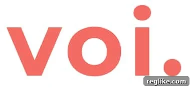 Logo for Voi. has voi. in orange letters on a white background