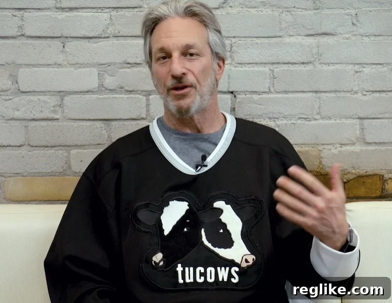 Tucows Unveils Strategic Restructuring and Financial Results 2 Tucows CEO Elliot Noss wearing a Tucows hockey sweater, symbolizing a forward-looking and distinct corporate identity.