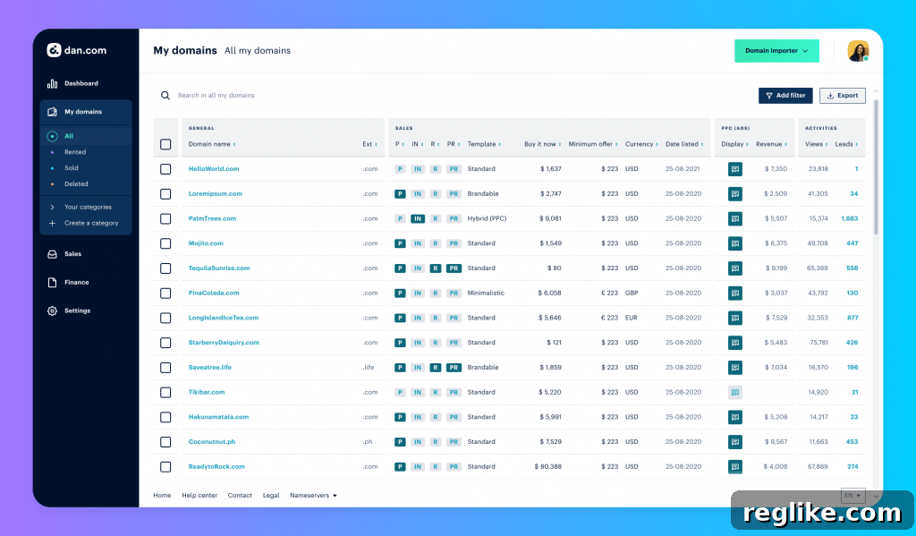 Dan.com User Interface: New Columns and Features