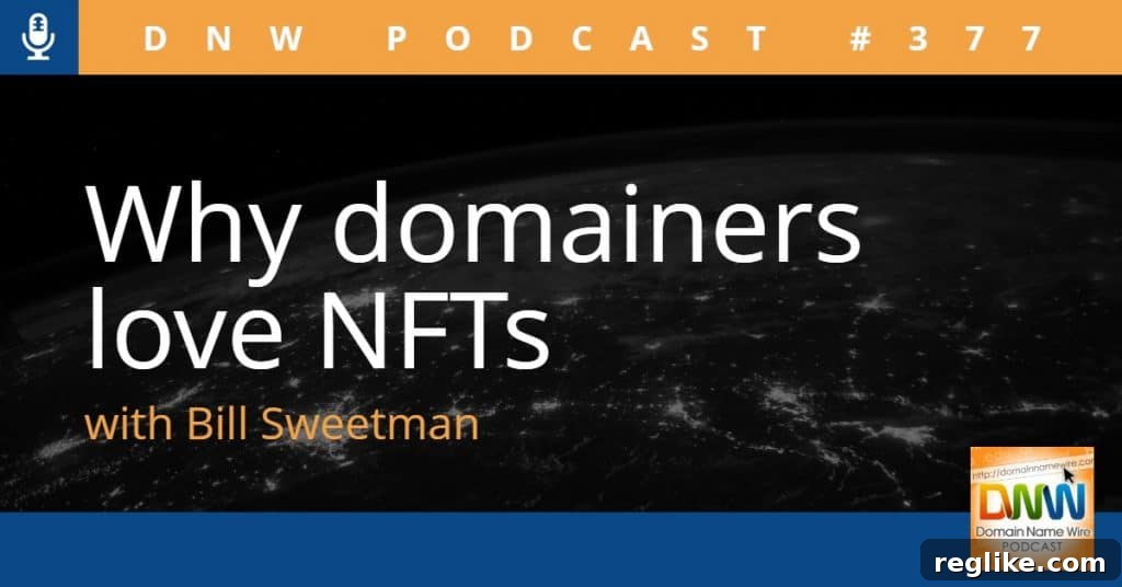Why Domainers Are Going All-In on NFTs (DNW Podcast #377) 2 Image with the words "why domainers love nfts" and "DNW Podcast #377" - illustrating the connection between domain investing and NFTs.