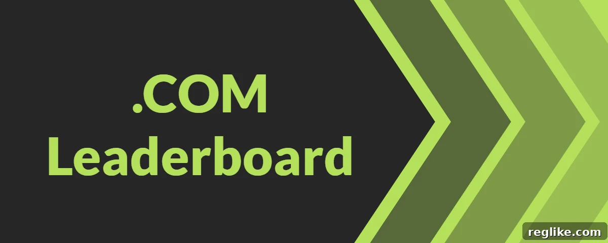 Graphic with green arrows and the words ".com leaderboard"