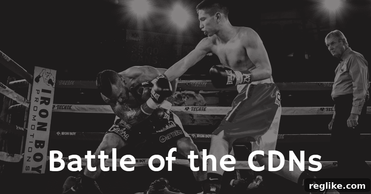 Picture of boxing match with the words "Battle of the CDNs"