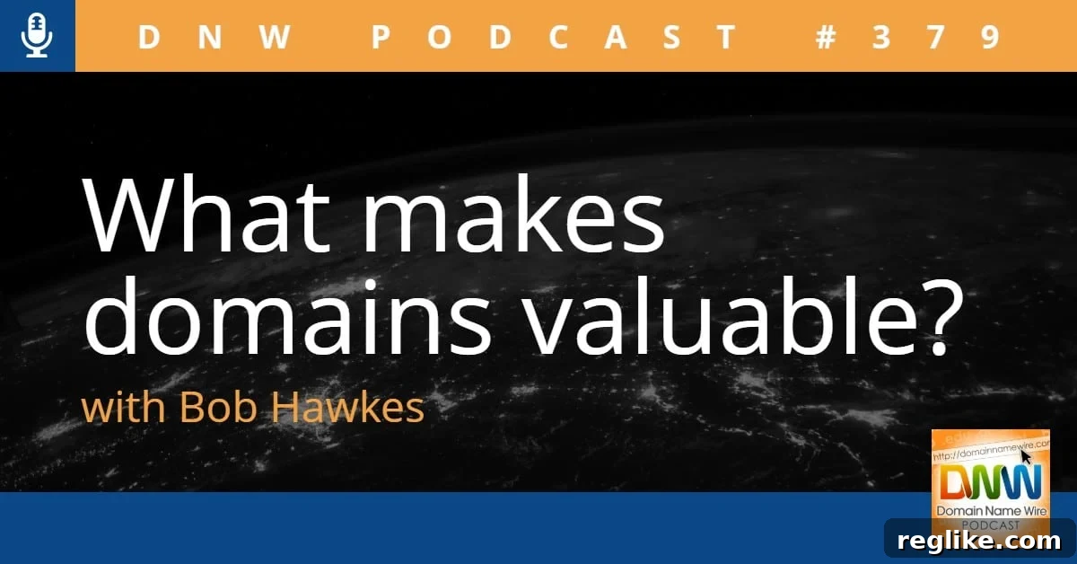Unlocking Domain Value - DNW Podcast #379 2 Graphic that asks "What makes domains valuable" and says Domain Name Wire Podcast #379
