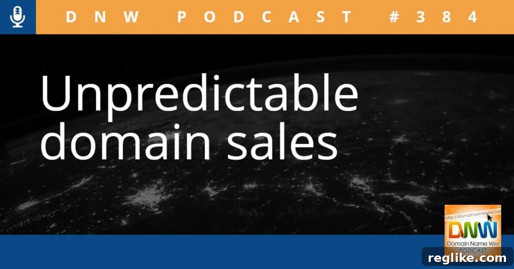 Cracking the Unpredictable Domain Market 2 Image of globe at night with the words "Unpredictable domain sales" and "DNW Podcast #384"