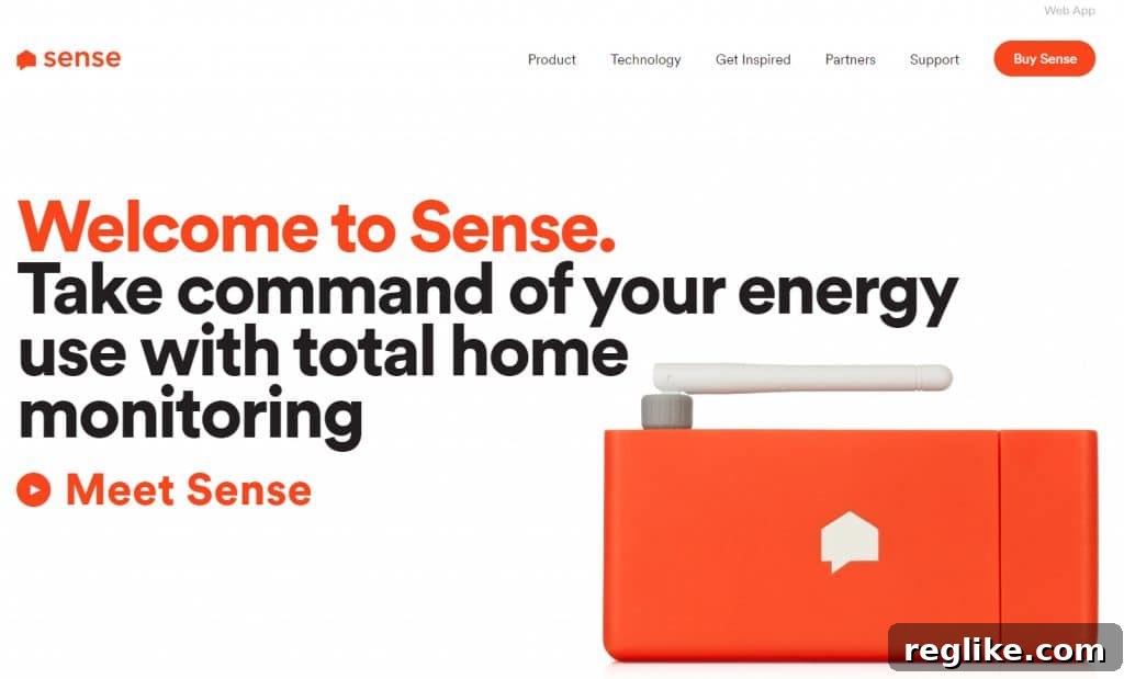 Sense Secures $105 Million Funding 2 Home page for Sense shows the sense device, which helps homes manage energy use