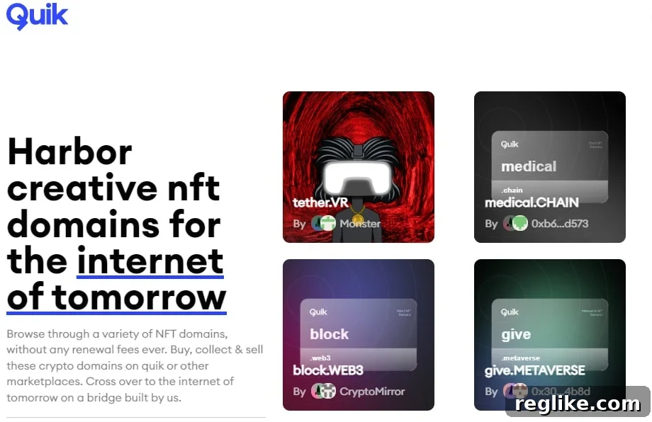 Another Company Ventures into Blockchain Space 2 Home page for Quik.com showing blockchain-based domain names