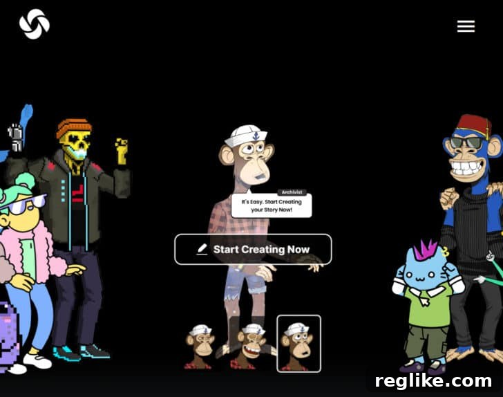 Five-Figure Success: 18 Developed .XYZ Domains Sold This Year 17 Storyverse.xyz web page, displaying Bored Ape and other NFTs within an interactive storytelling game publishing platform.