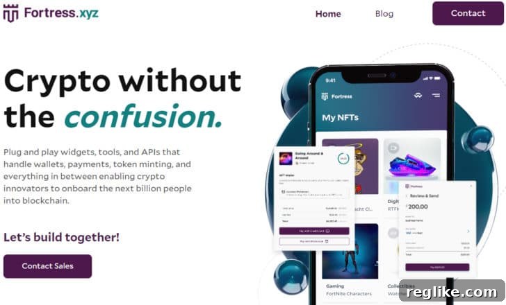 Five-Figure Success: 18 Developed .XYZ Domains Sold This Year 3 Fortress.xyz homepage, displaying its commitment to making 'crypto without the confusion' accessible through user-friendly tools.