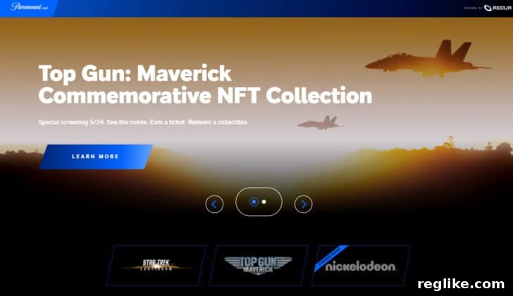 Five-Figure Success: 18 Developed .XYZ Domains Sold This Year 5 Screenshot of Paramount.xyz, showcasing prominent Paramount brands and their NFT offerings, blending traditional media with digital assets.