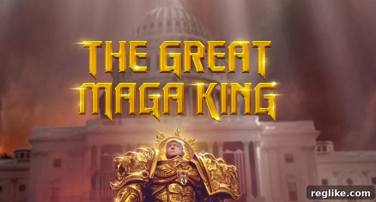 MAGA.com Marks Significant End-User Domain Sale 2 Picture of Donald Trump in a coat of arms in front of a burning capital building with the words "the great maga king"