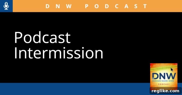 Podcast Intermission graphic for Domain Name Wire Podcast, featuring black background and text.