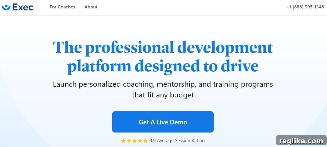 Placement Unlocks Executive Potential with Exec.com Platform 2 Screenshot of exec.com, which has the words "The professional development platform designed to drive"