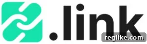 Logo for .link domain, featuring a stylized chain link in green