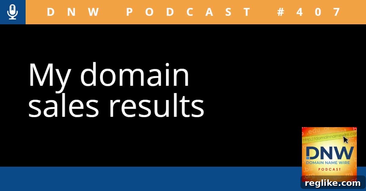 Inside My Domain Sales Performance DNW Podcast 407 2 The words "my domain sales results" in white on a black background and "DNW Podcast #407"