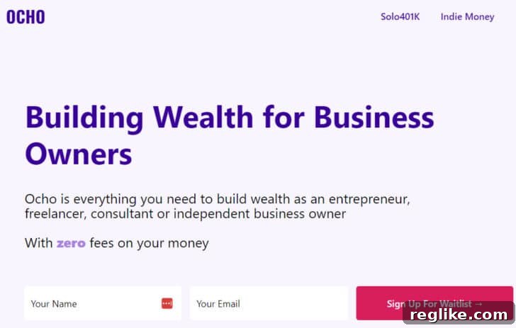 Ankur Nagpal Unveils New Venture on Ocho.com 2 Home page for ocho.com states: 'Building Wealth for Business Owners Ocho is everything you need to build wealth as an entrepreneur, freelancer, consultant or independent business owner With zero fees on your money'
