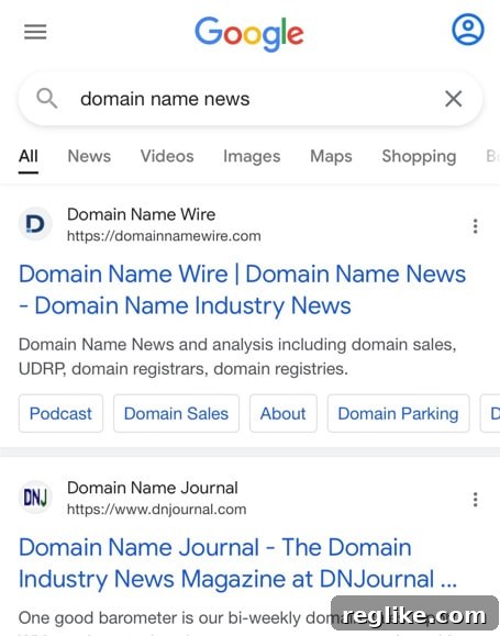 Google Introduces Site Names to Mobile Search Results 2 Screenshot of Google mobile search shows the search result site title (domain name wire), domain name, headline, and then search result